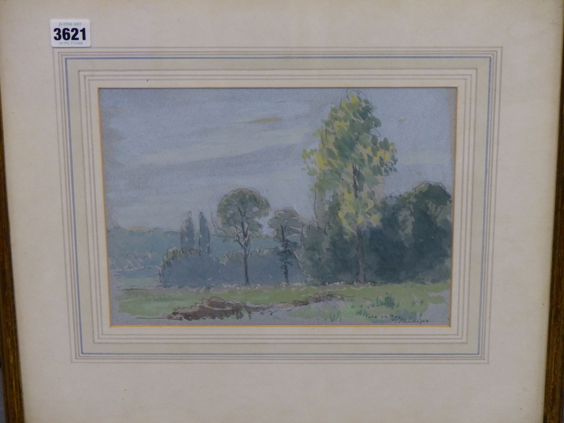 PATRICK PHILLIPS (20TH CENTURY) ARR. "IN THE EURE VALLEY" PENCIL AND WATERCOLOUR, SIGNED LOWER RIGHT - Image 4 of 7