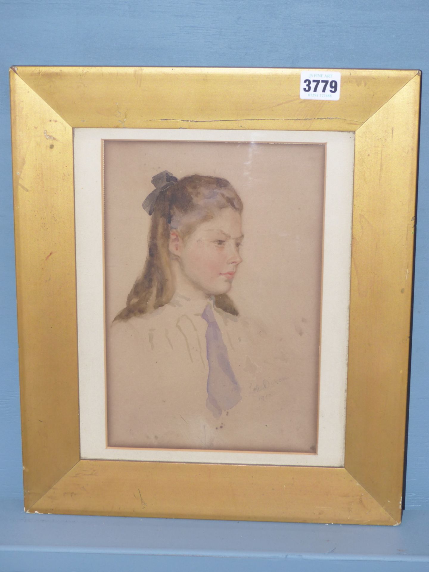 L *** DIXON. (EARLY 20TH CENTURY) PORTRAIT OF A YOUNG GIRL. WATERCOLOUR, PENCIL SIGNED AND DATED - Image 2 of 4