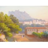 EARLY 20TH CENTURY ITALIAN SCHOOL- TWO CLASSICAL VIEWS WITH FIGURES, POSSIBLY LISBON, WATERCOLOUR