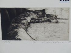 MELVYN PETERSON (B.1947) ARR. "JAKE" STUDY OF A SLEEPING CAT, ARTIST PROOF ETCHING. SIGNED AND