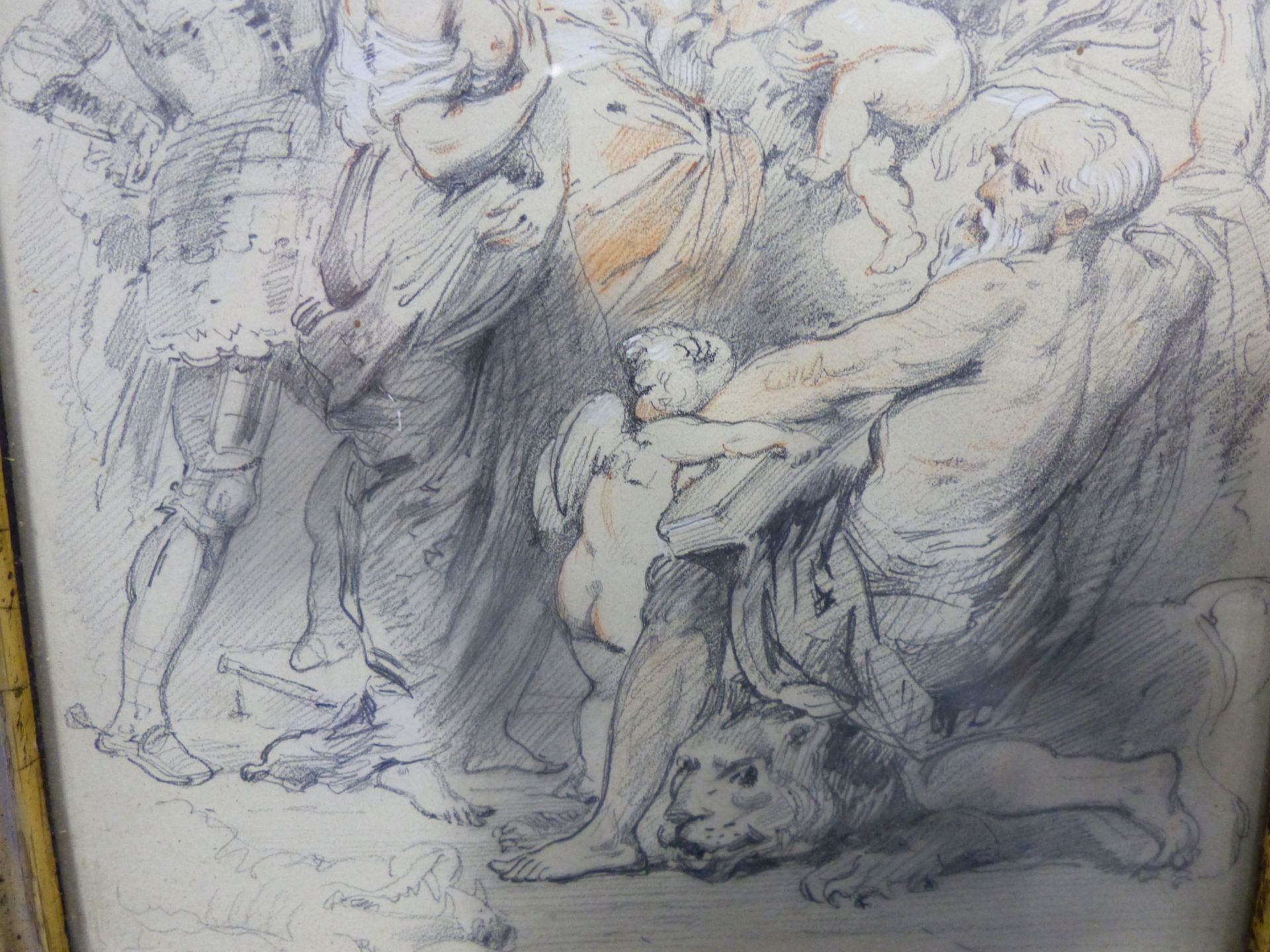 18TH CENTURY SCHOOL. A CLASSICAL FIGURE GROUP STUDY WITH CHERUBS, PENCIL AND RED CHALK. 10 X 14 cm - Image 5 of 6