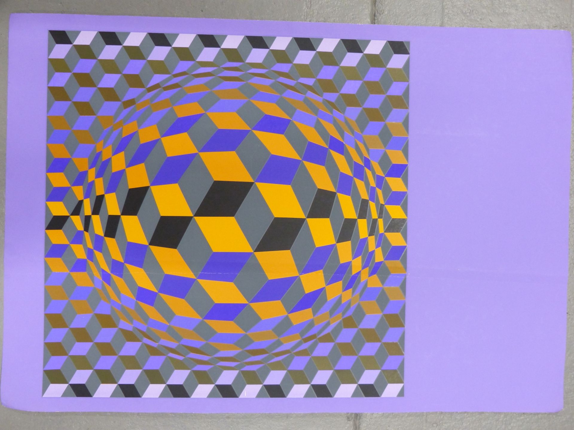 AFTER VICTOR VASARELY. UNTITLED COLOUR PRINT. 64 X 93cm TOGETHER WITH A 1977 EXHIBITION POSTER FOR - Image 3 of 6