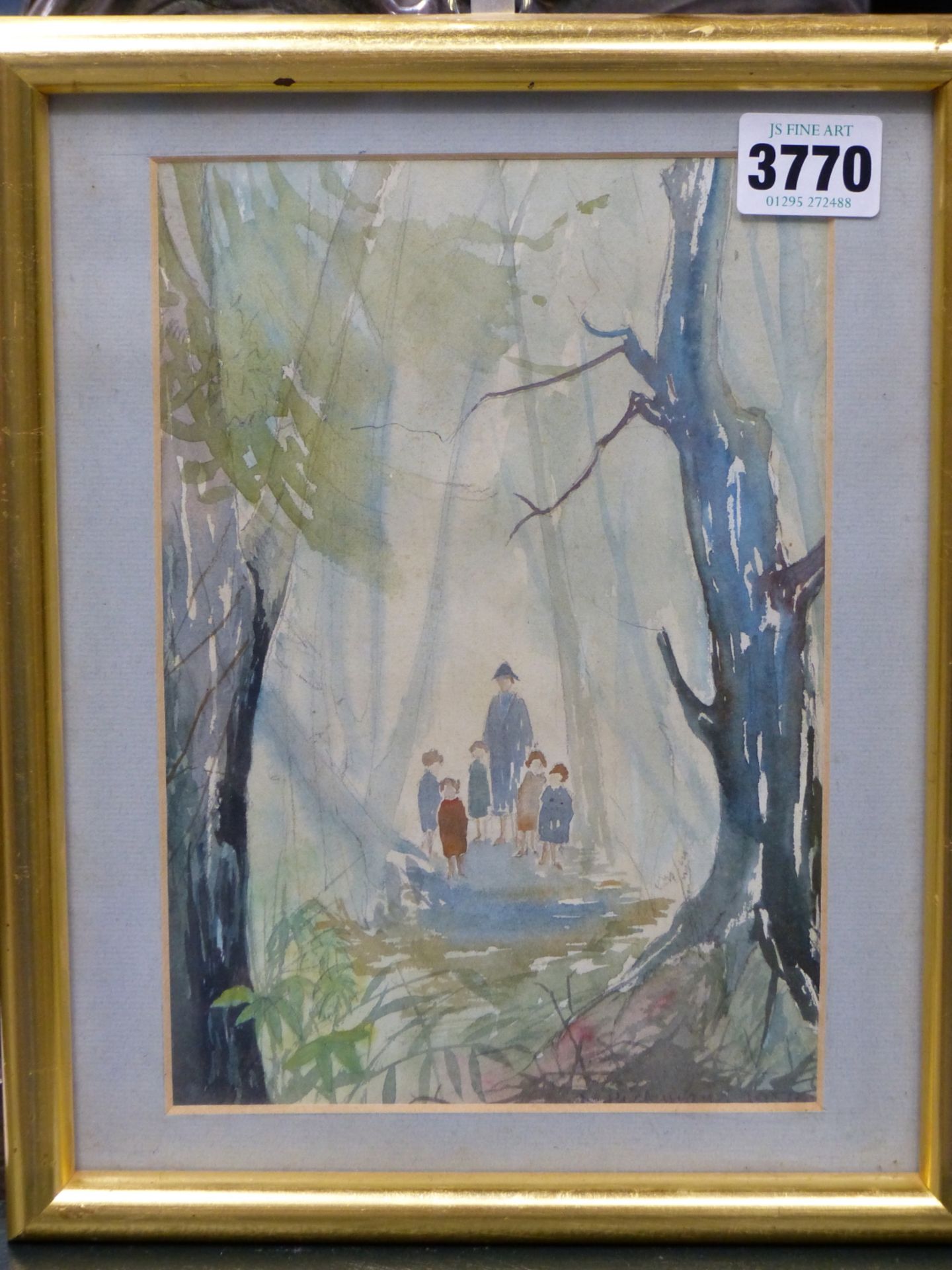 NEVILLE HICKMAN ( 20TH CENTURY) MISS CONOLLY TAKING CHILDREN FOR A WALK. WATERCOLOUR. SIGNED AND - Image 2 of 5