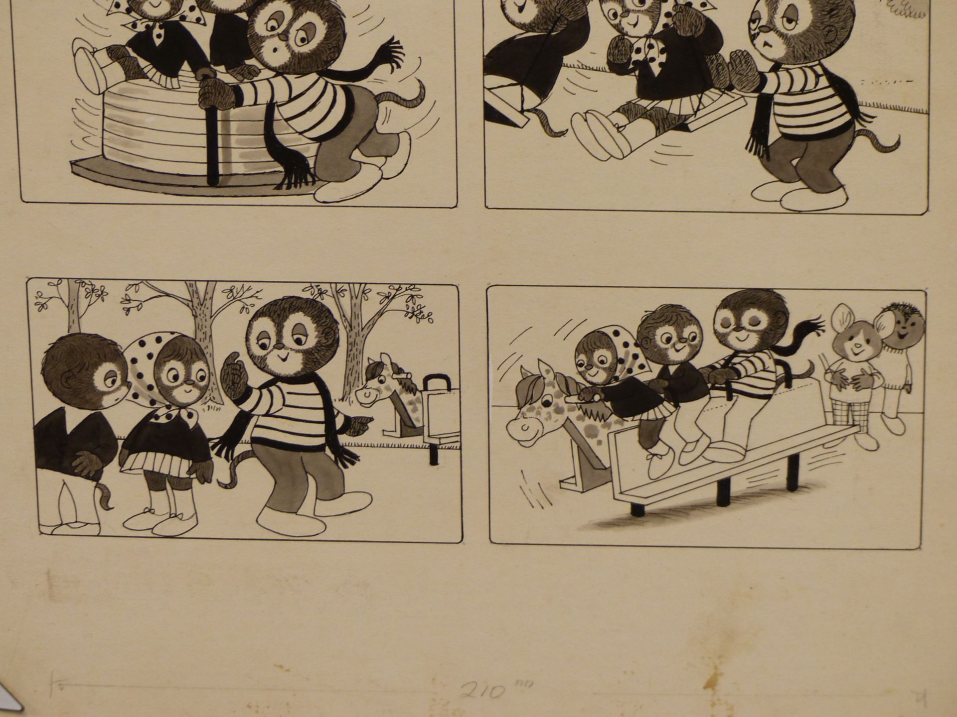 20TH CENTURY CARTOONIST. SIX CARTOON SCENES FOR DOZY DORMOUSE FOR PLAY HOUR ANNUAL (PAGE 14) PEN AND - Image 4 of 7