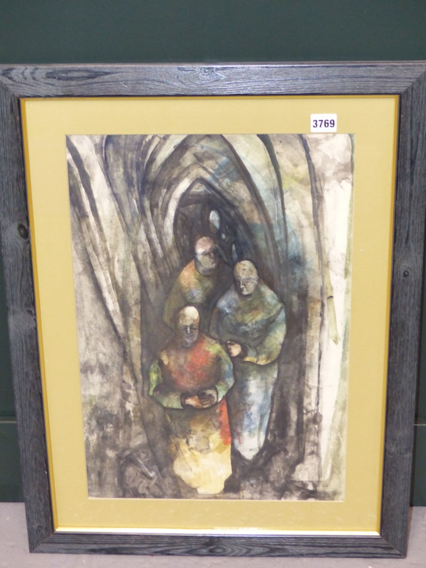 ATTRIB. TONY BARTL ( CZECH 1912-1998) ARR- THREE MONKS- WATERCOLOUR. UNSIGNED. 35 X 51 cm - Image 3 of 4