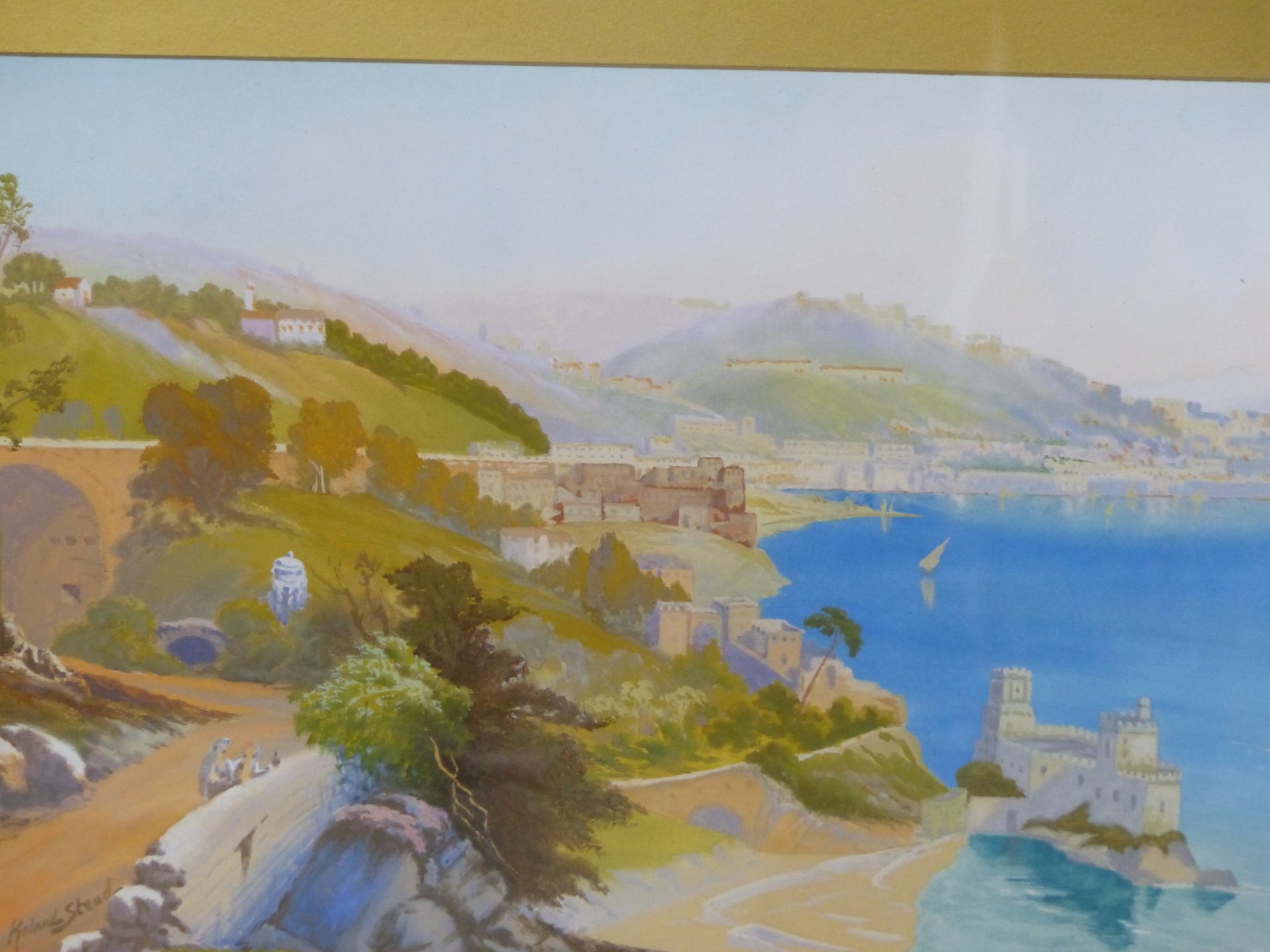 ROLAND STEAD (20TH CENTURY) THE BAY OF NAPLES . WATER COLOUR SIGNED LOWER LEFT. 77 X 26 cm. - Image 3 of 7