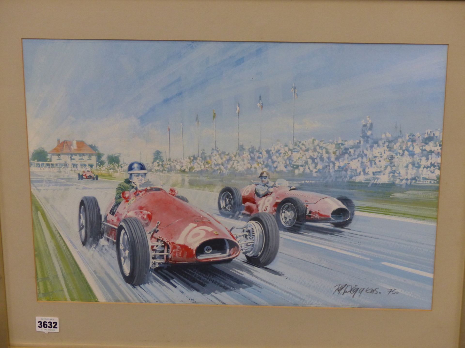 RODNEY DIGGENS (B 1937), ARR. THE 1953 FRENCH GRAND PRIX MIKE HAWTHORN IN A FERRARI LEADING FANGIO - Image 2 of 10