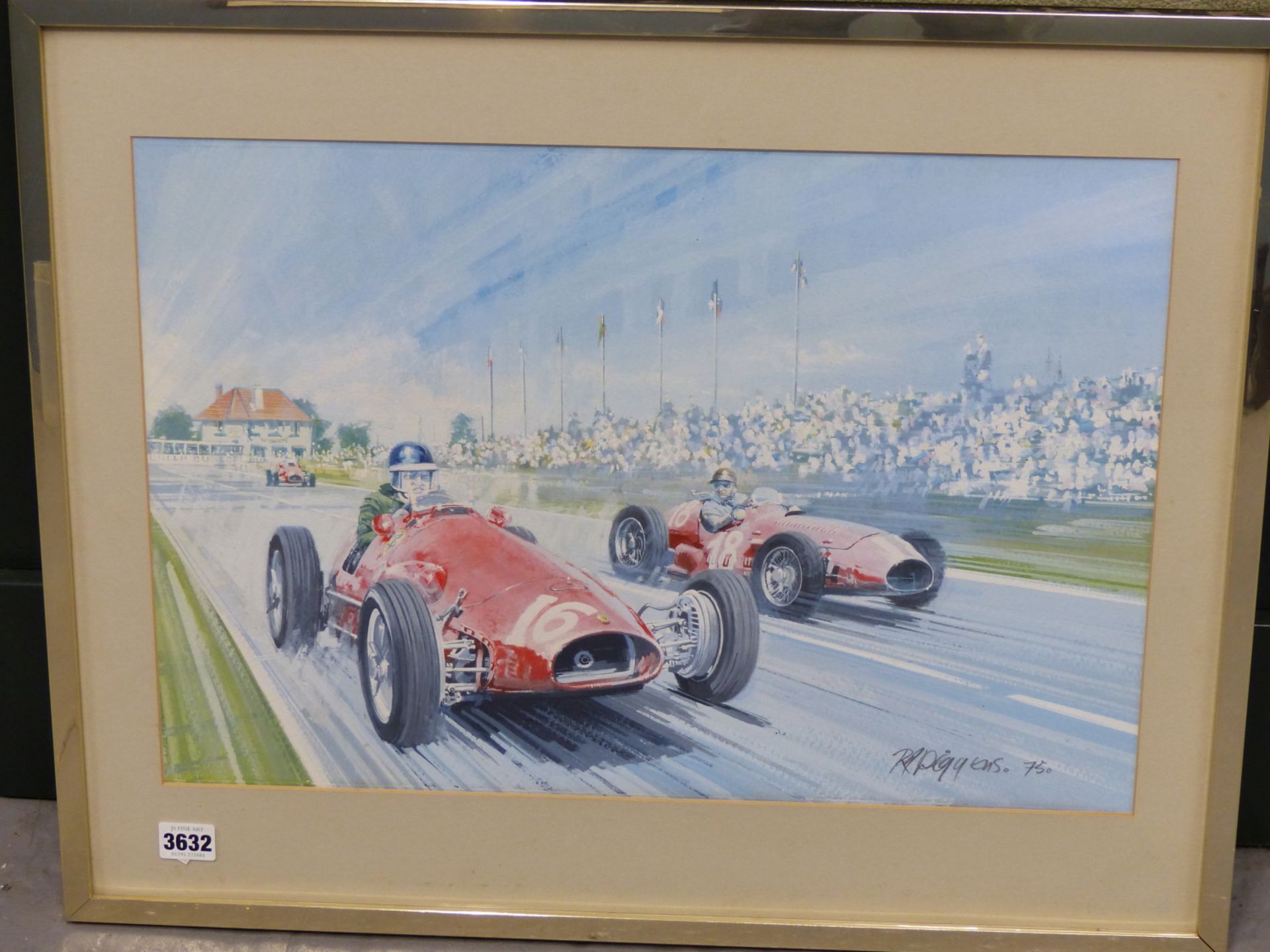 RODNEY DIGGENS (B 1937), ARR. THE 1953 FRENCH GRAND PRIX MIKE HAWTHORN IN A FERRARI LEADING FANGIO - Image 3 of 10