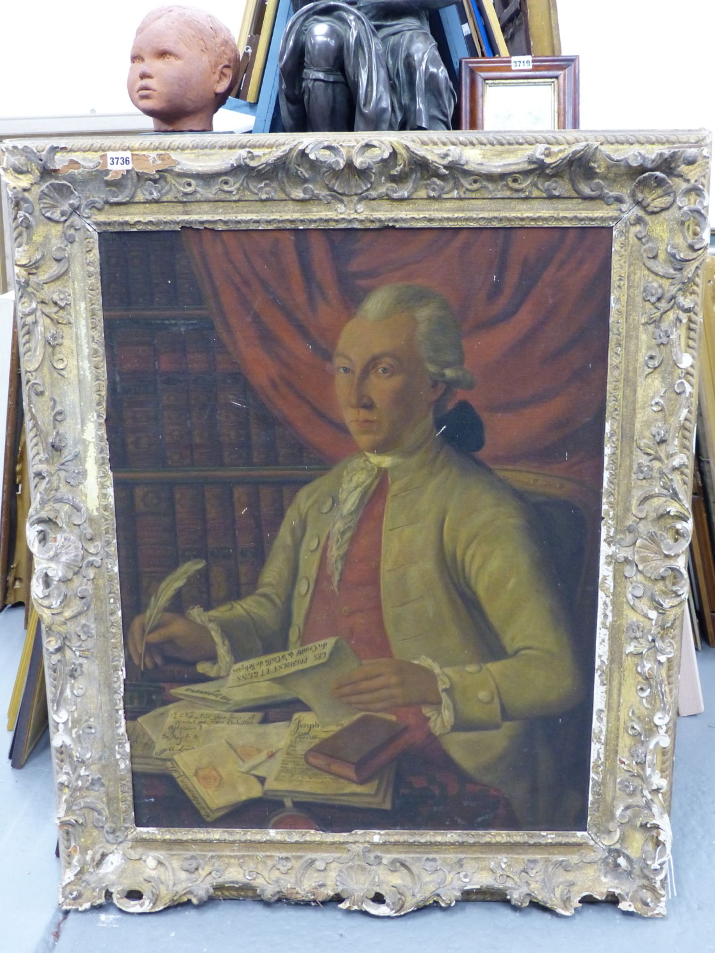 FRENCH OLD MASTER SCHOOL. STUDY OF A GENTLEMAN IN HIS LIBRARY, OIL ON CANVAS, 93 x 72 cms. - Image 2 of 7