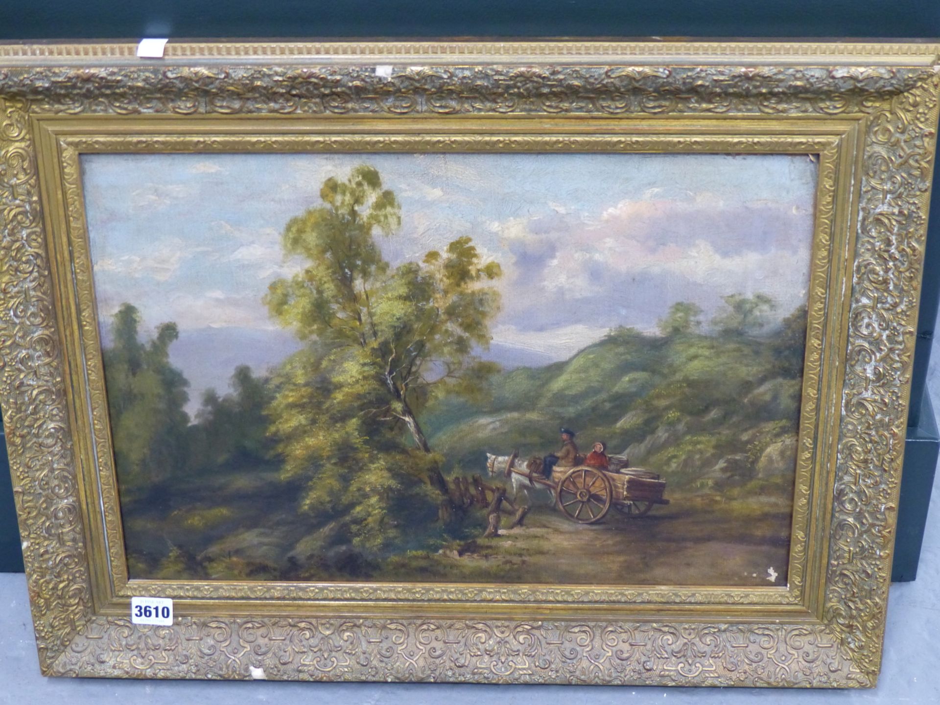 19TH CENTURY, ENGLISH SCHOOL. HORSE AND CART WITHIN RUGGED LANDSCAPE, OIL ON CANVAS.39 X 35 cm. - Image 2 of 7