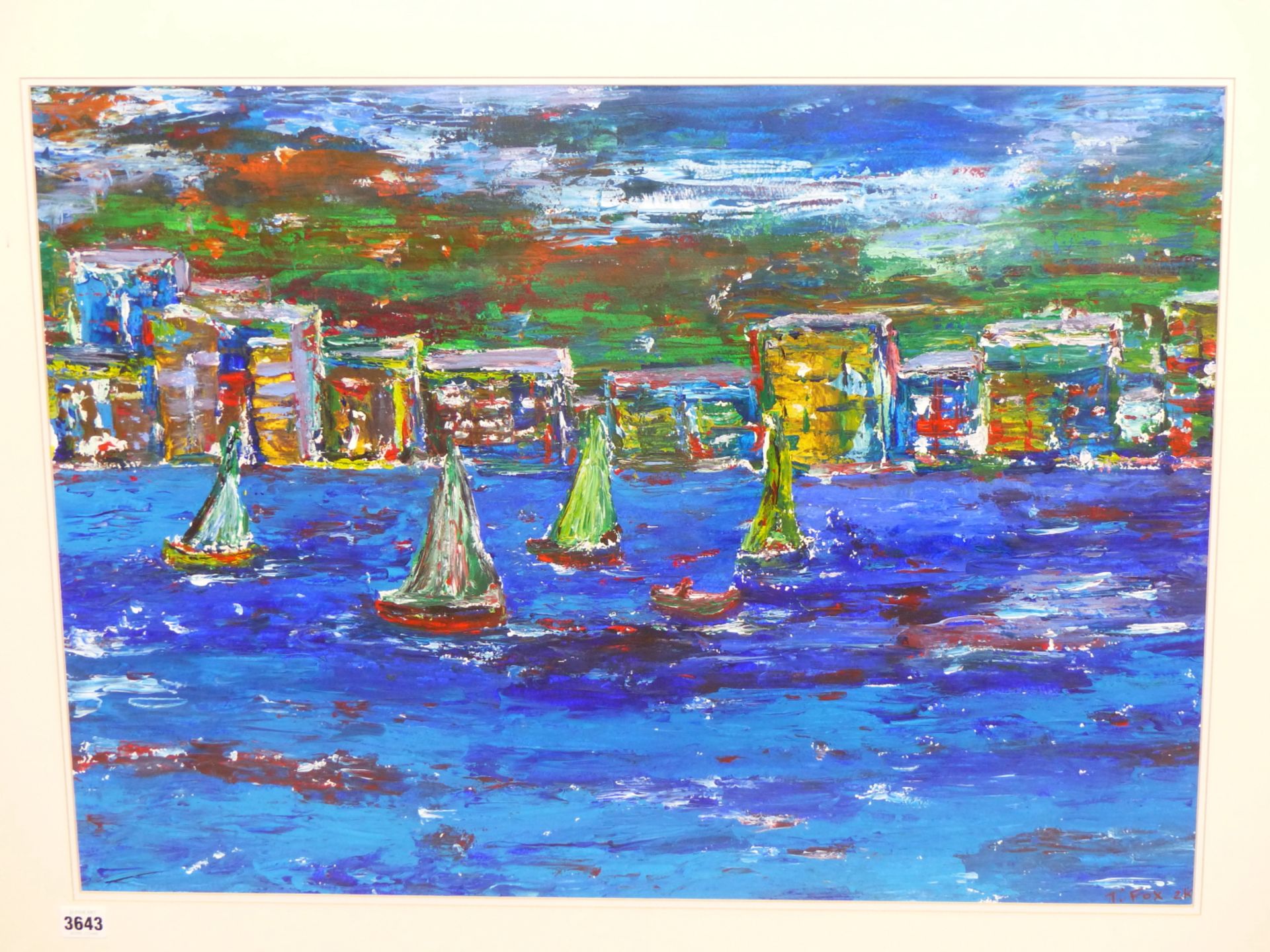 T FOX. (20TH/21ST CENTURY) ARR. BOATING BEFORE A COASTAL TOWN- ACRYLIC, SIGNED AND DATED LOWER RIGHT - Image 4 of 5