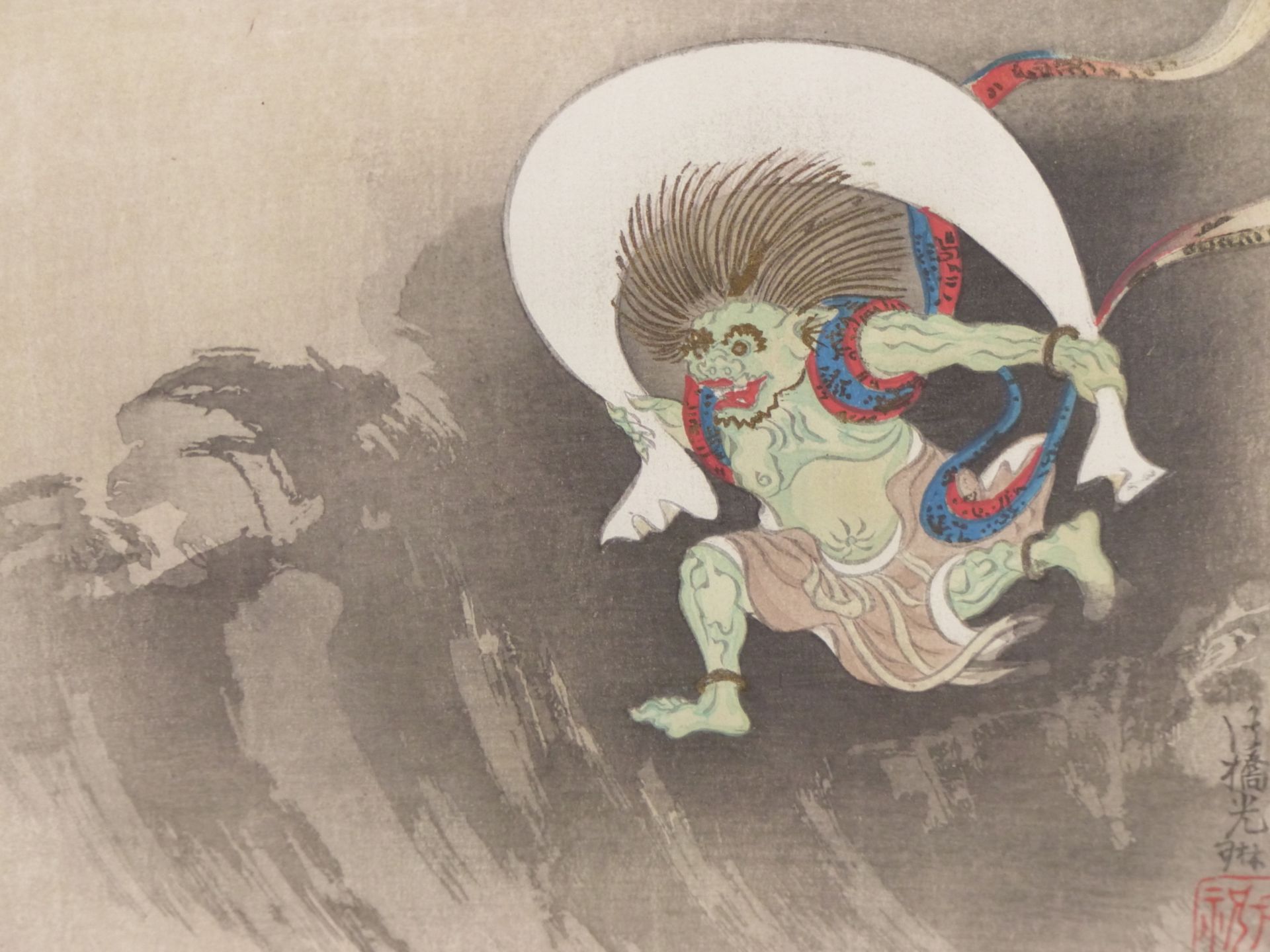 JAPANESE SCHOOL (19TH/20TH CENTURY) TWO HAND COLOURED PRINTS OF DEMONS. 25 X 19 cm (2) - Image 6 of 9