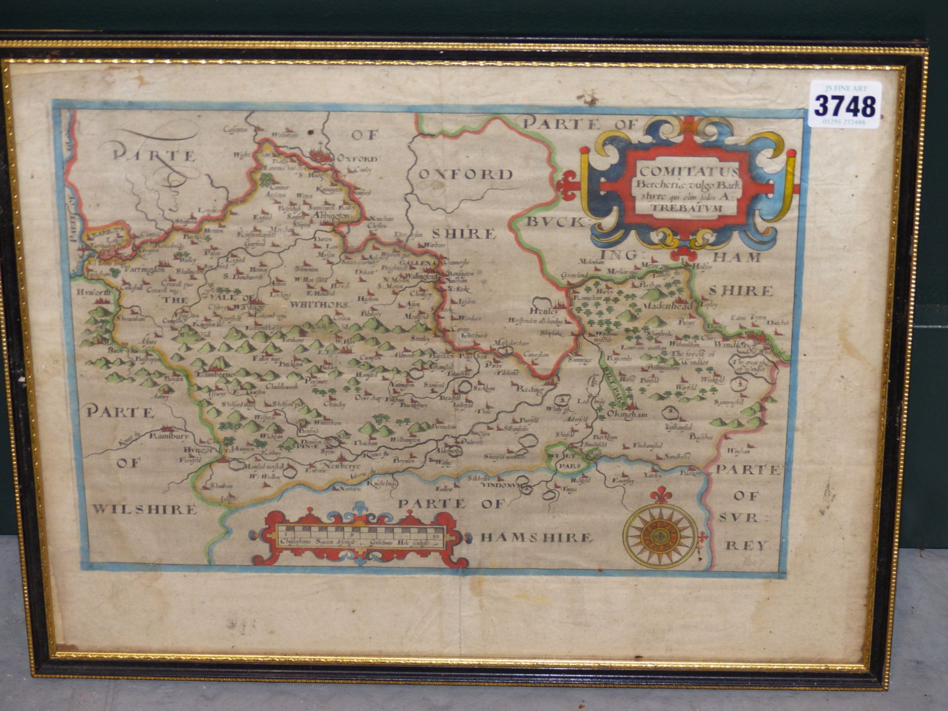 SAXTON- HOLE, (C.1637). HAND COLOURED ENGRAVED MAP OF BERKSHIRE FROM CAMPDEN'S BRITTANICA 33 X 24 - Image 4 of 5