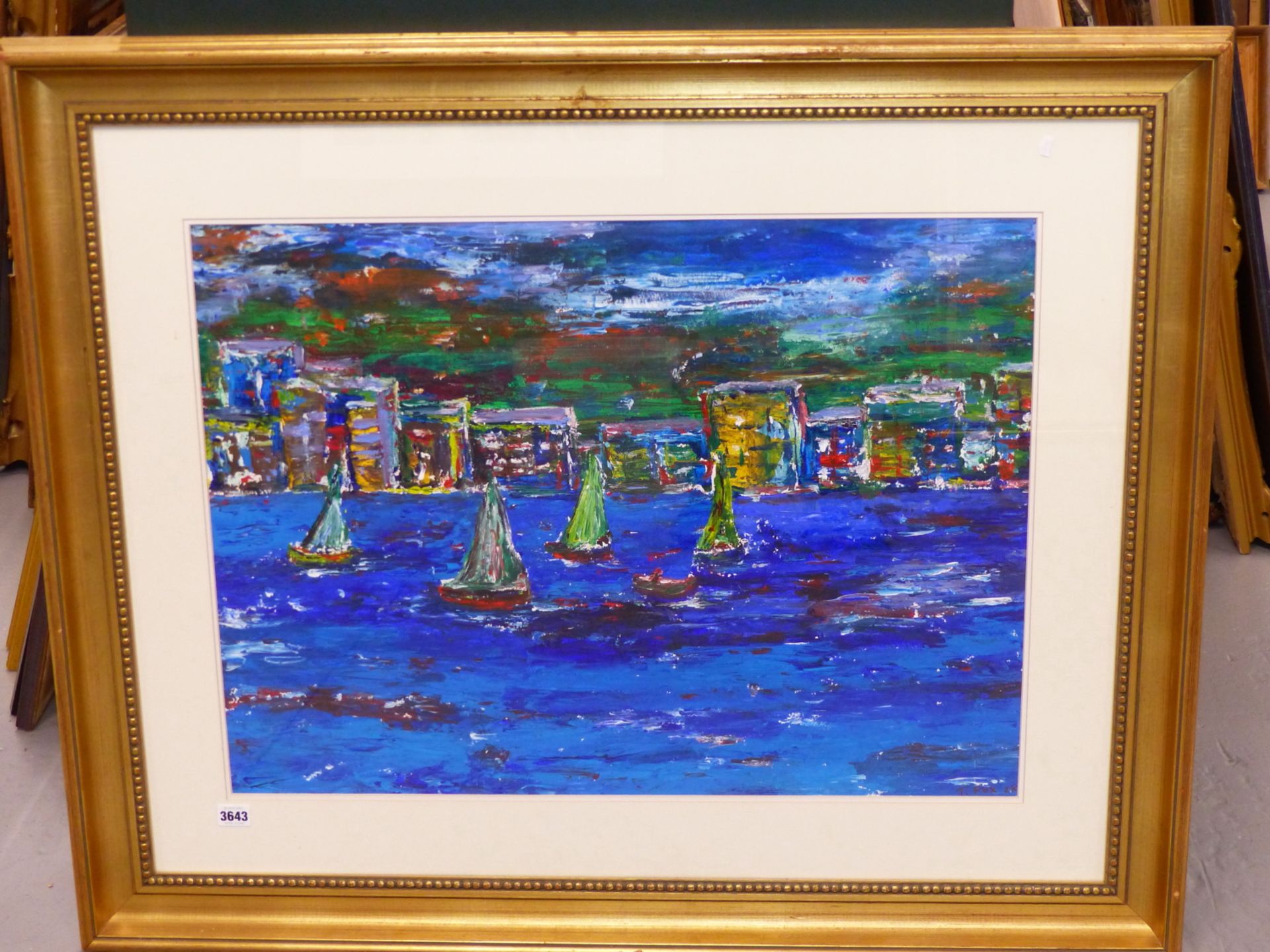 T FOX. (20TH/21ST CENTURY) ARR. BOATING BEFORE A COASTAL TOWN- ACRYLIC, SIGNED AND DATED LOWER RIGHT - Image 2 of 5