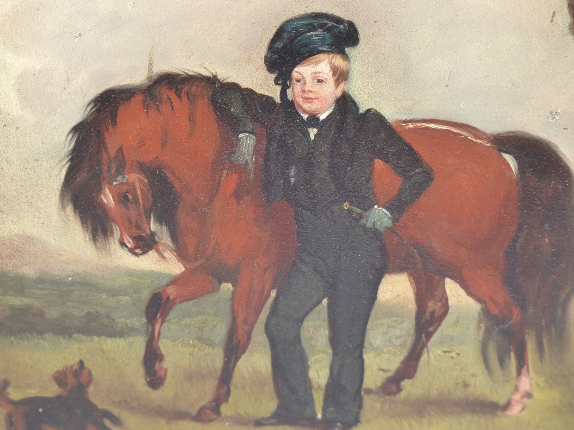 19TH CENTURY ENGLISH SCHOOL, STUDY OF BOY WITH HORSE AND DOG IN LANDSCAPE OIL ON BOARD 21 X 27 cm. - Image 3 of 5