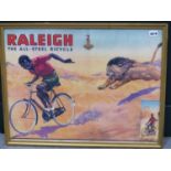 20TH CENTURY. A RARE RALIEGH ALL STEEL BICYCLE ADVERTISING PRINT.C.1940'S 62 X 48cm.