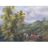 19TH CENTURY, ENGLISH SCHOOL. HORSE AND CART WITHIN RUGGED LANDSCAPE, OIL ON CANVAS.39 X 35 cm.