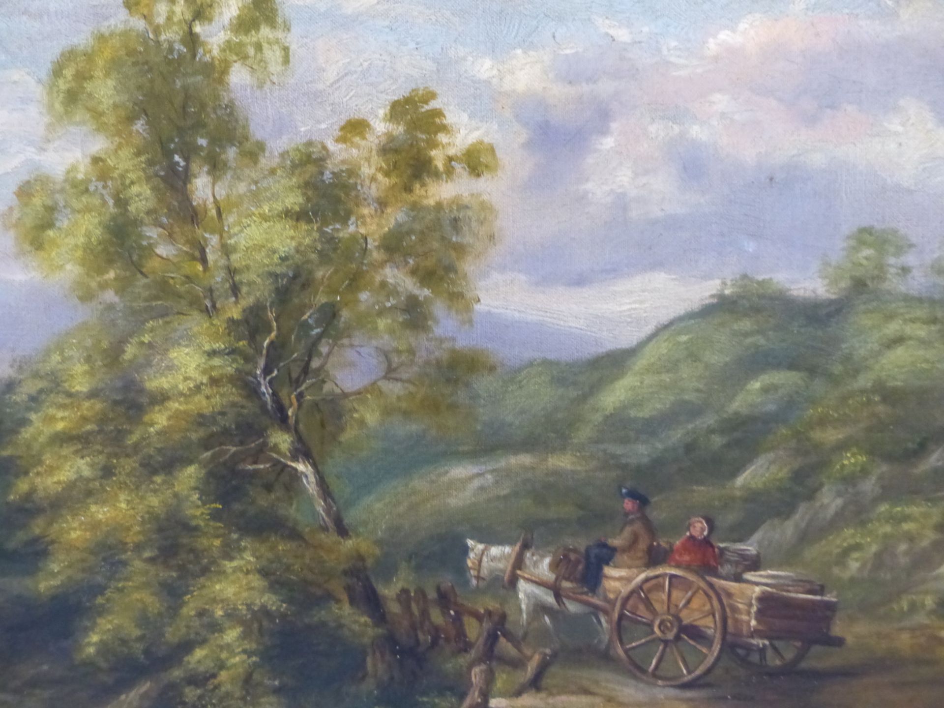 19TH CENTURY, ENGLISH SCHOOL. HORSE AND CART WITHIN RUGGED LANDSCAPE, OIL ON CANVAS.39 X 35 cm.