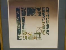 JEAN SOLOMBRE ( B. 1948) ARR. " LE JARDIN...??" COLOUR ETCHING. SIGNED L/R AND TITLED INDISTINCTLY .