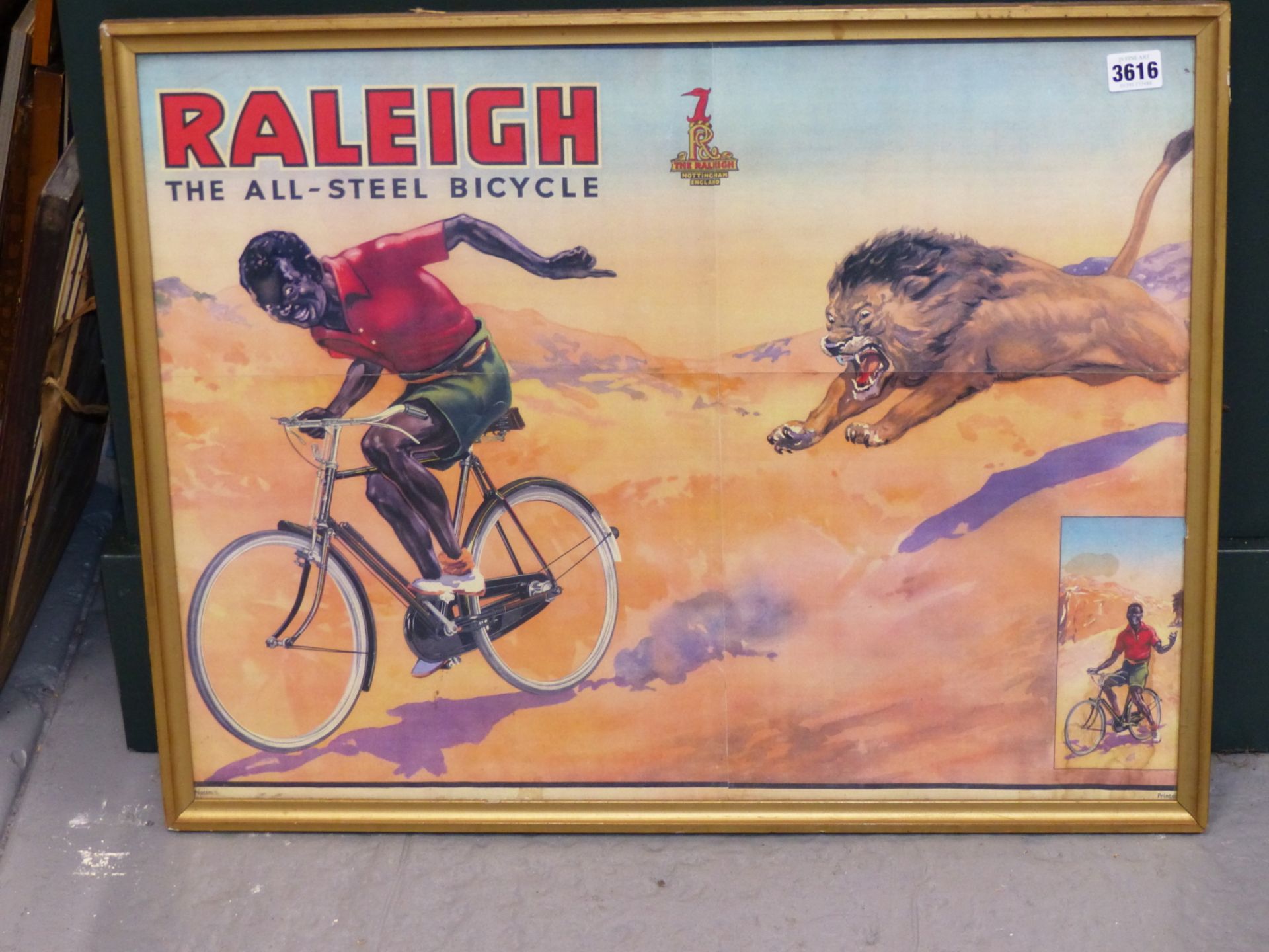 20TH CENTURY. A RARE RALIEGH ALL STEEL BICYCLE ADVERTISING PRINT.C.1940'S 62 X 48cm. - Image 6 of 18
