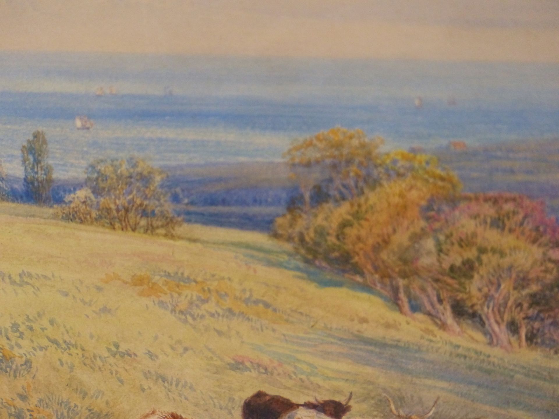 H. MOORE (RA) (1831-1895) COASTAL FIELDS WITH CATTLE, "WHITBY FROM MULGRAVE PARK" SIGNED AND DATED - Image 6 of 9