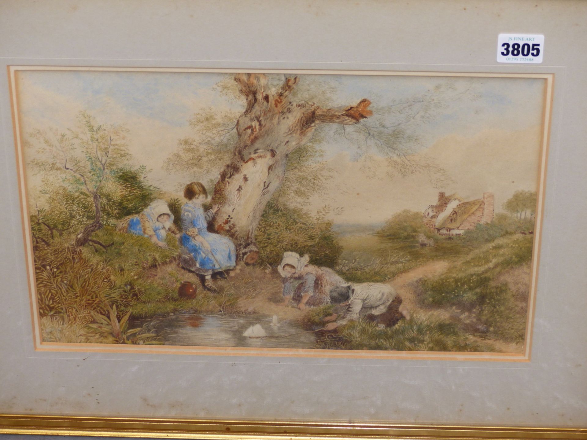W.H.B. ( 19TH CENTURY ENGLISH SCHOOL) CHILDREN SAILING TOY BOATS ON THE POND, AND COMPANION WORK - Image 7 of 14