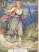 ALBERT LUDOVICI (1820-1894) UNDINE. A HAND PAINTED GLAZED POTTERY TILE. SIGNED. 20 X 30 cm