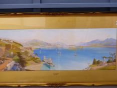 ROLAND STEAD (20TH CENTURY) THE BAY OF NAPLES . WATER COLOUR SIGNED LOWER LEFT. 77 X 26 cm.
