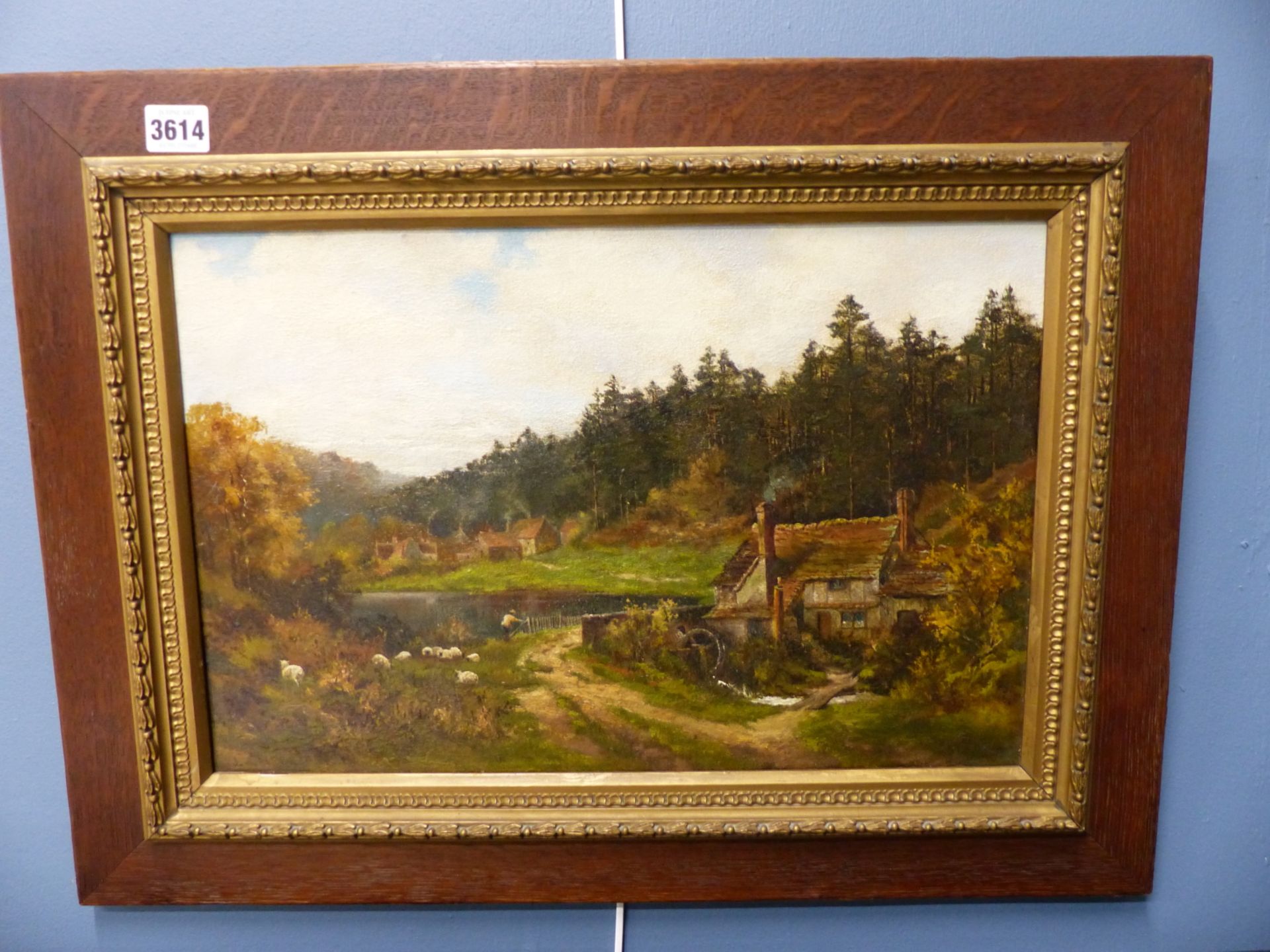 19TH/20TH CENTURY ENGLISH SCHOOL, RURAL WATERMILL IN LANDSCAPE WITH SHEEP, OIL ON CANVAS.TITLED - Image 2 of 5