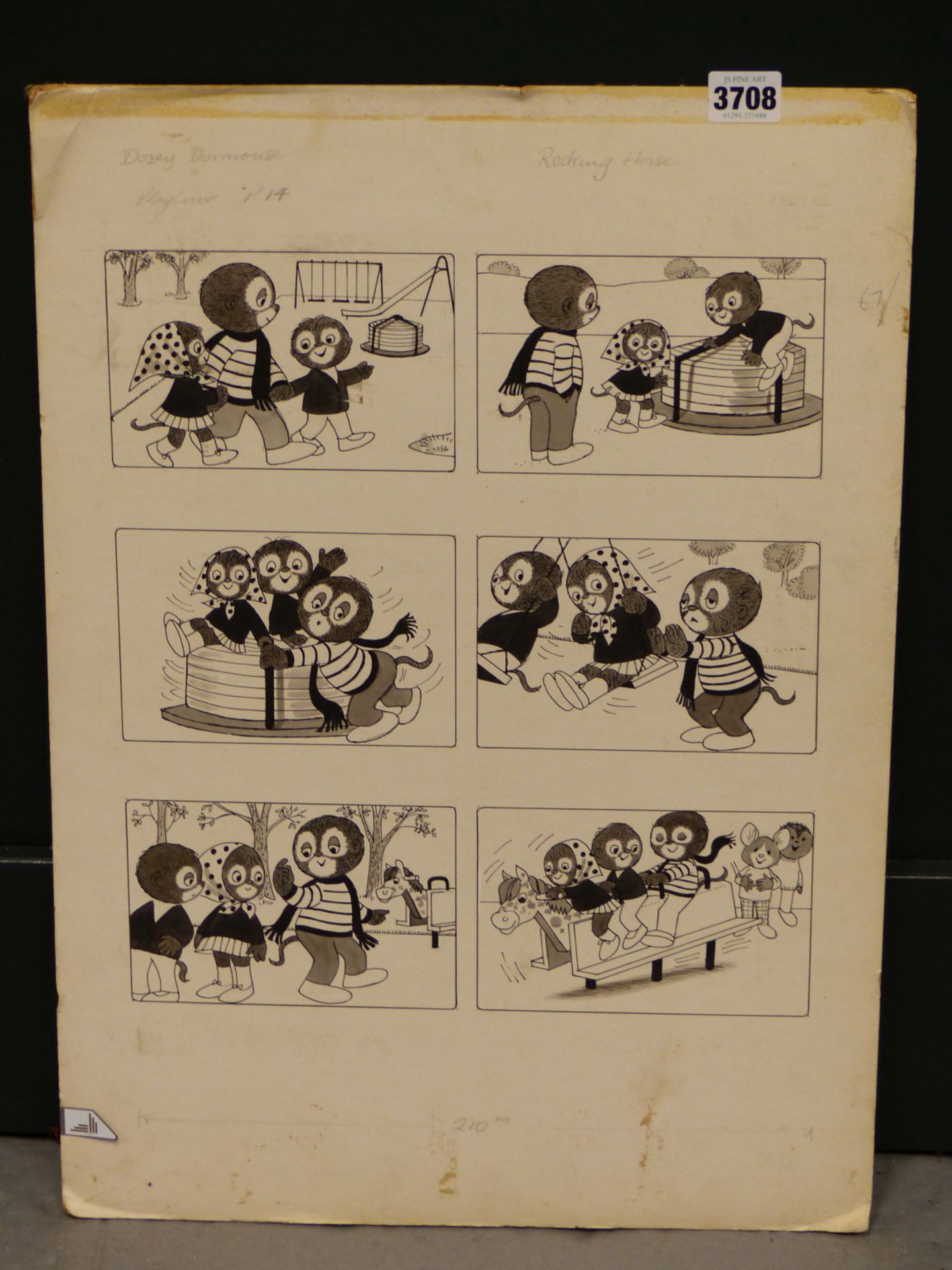 20TH CENTURY CARTOONIST. SIX CARTOON SCENES FOR DOZY DORMOUSE FOR PLAY HOUR ANNUAL (PAGE 14) PEN AND - Image 2 of 7