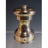 A HALLMARKED SILVER PEPPER MILL WITH CHESTER MARKS.