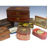 A GROUP OF VINTAGE COLLECTORS TINS TO INCLUDE JOHN BUCHANAN, GEORGE BASSETT, AND OTHERS.