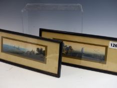 A PAIR OF EARLY 20th CENTURY ORIENTAL SMALL WATER COLOURS.