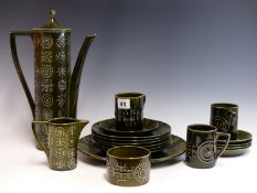 A PORTMEIRION POTTERY COFFEE SERVICE OF TOTEM DESIGN BY SUSAN WILLIAMS-ELLIS.