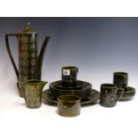 A PORTMEIRION POTTERY COFFEE SERVICE OF TOTEM DESIGN BY SUSAN WILLIAMS-ELLIS.