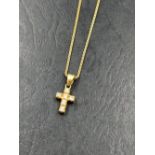 AN 18ct HALLMARKED GOLD SIGNED ASPREY DIAMOND SET CROSS AND CHAIN. MEASUREMENTS, CROSS INCLUDING