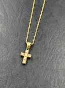 AN 18ct HALLMARKED GOLD SIGNED ASPREY DIAMOND SET CROSS AND CHAIN. MEASUREMENTS, CROSS INCLUDING