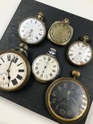 POCKET WATCHES TO INCLUDE A VINTAGE ART DECO ELGIN CUSHION SHAPED OPEN FACE EXAMPLE, TWO JUMBO