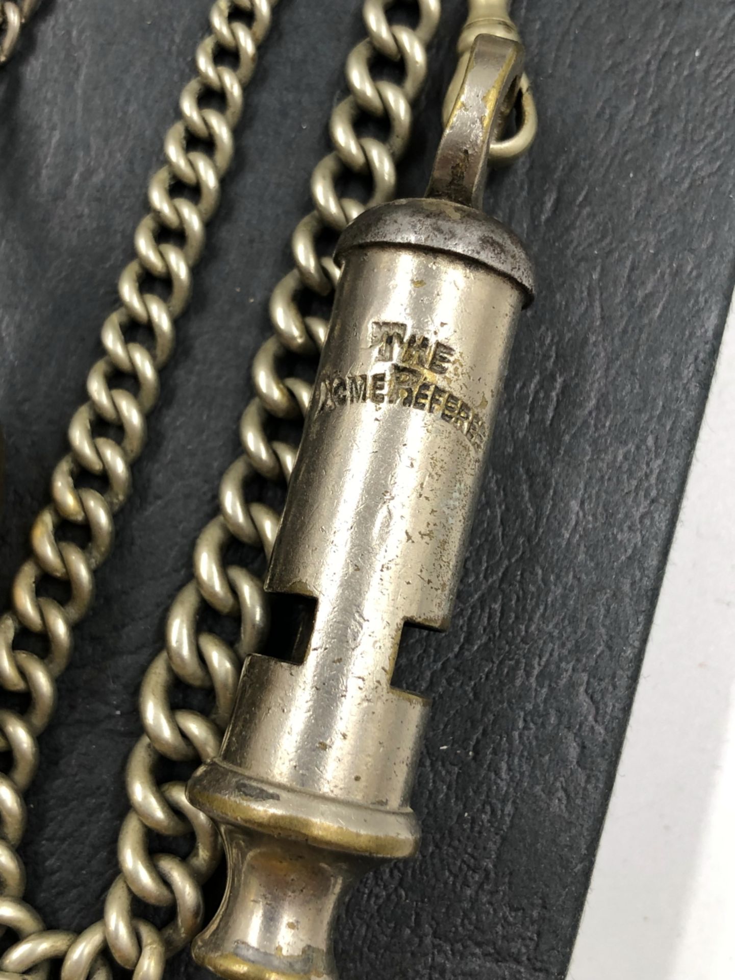 VINTAGE WHISTLES TO INCLUDE EMCA BOY SCOUTS, AN ACME REFEREE ON A GRADUATED ALBERT CHAIN, AN ACME - Image 2 of 5