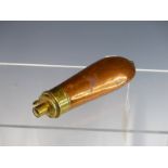 AN ANTIQUE COPPER AND BRASS GUNPOWDER FLASK BY G & J W HAWKSLEY. OF SMALL SIZE FOR CHARGING A
