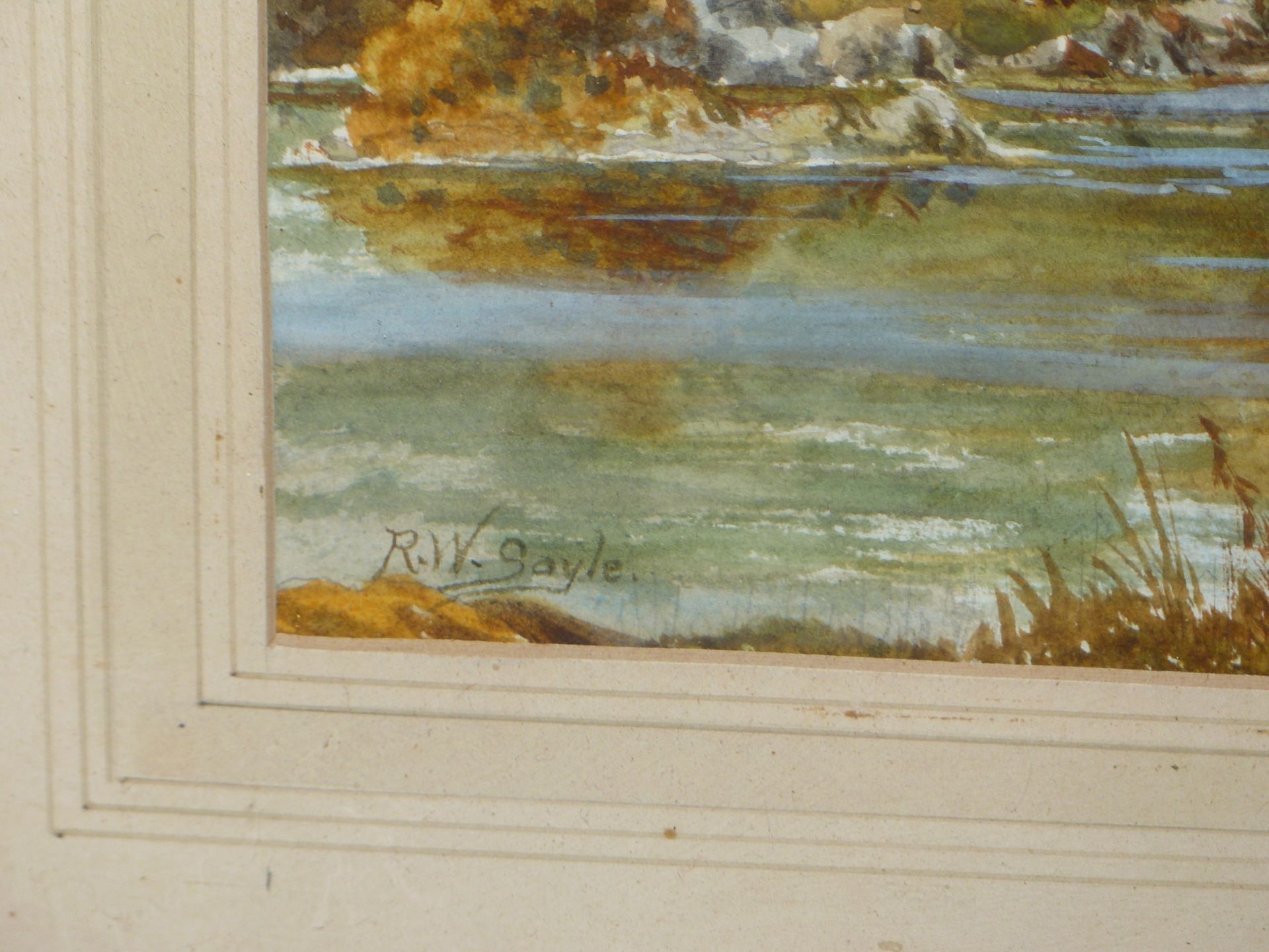 R.W. SAYLE ( 19TH CENTURY) AN ESTUARY VIEW WITH DISTANT MOUNTAIN, WATERCOLOUR SIGNED L/L. - Image 2 of 4