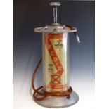 A VINTAGE REDEX OIL DISPENSER WITH ALLOY TOP AND BASE, RETAINING ITS TUBE AND NOZZLE.