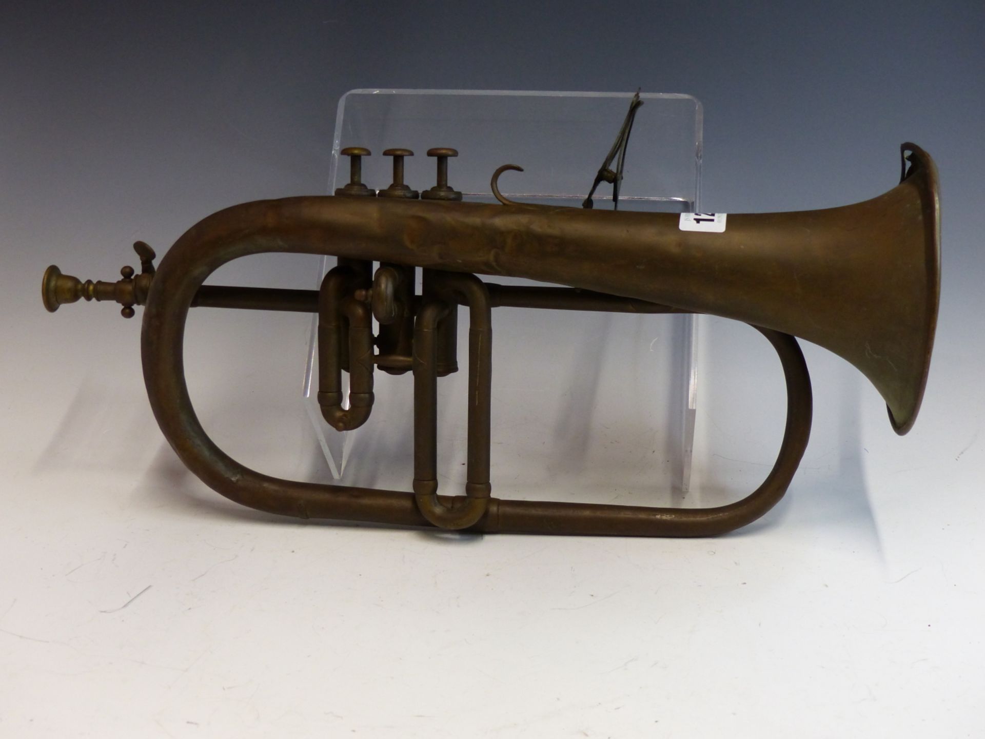 A VINTAGE BRASS F. BESSON CORNET AND TWO SMALL BRASS HORNS. - Image 3 of 5