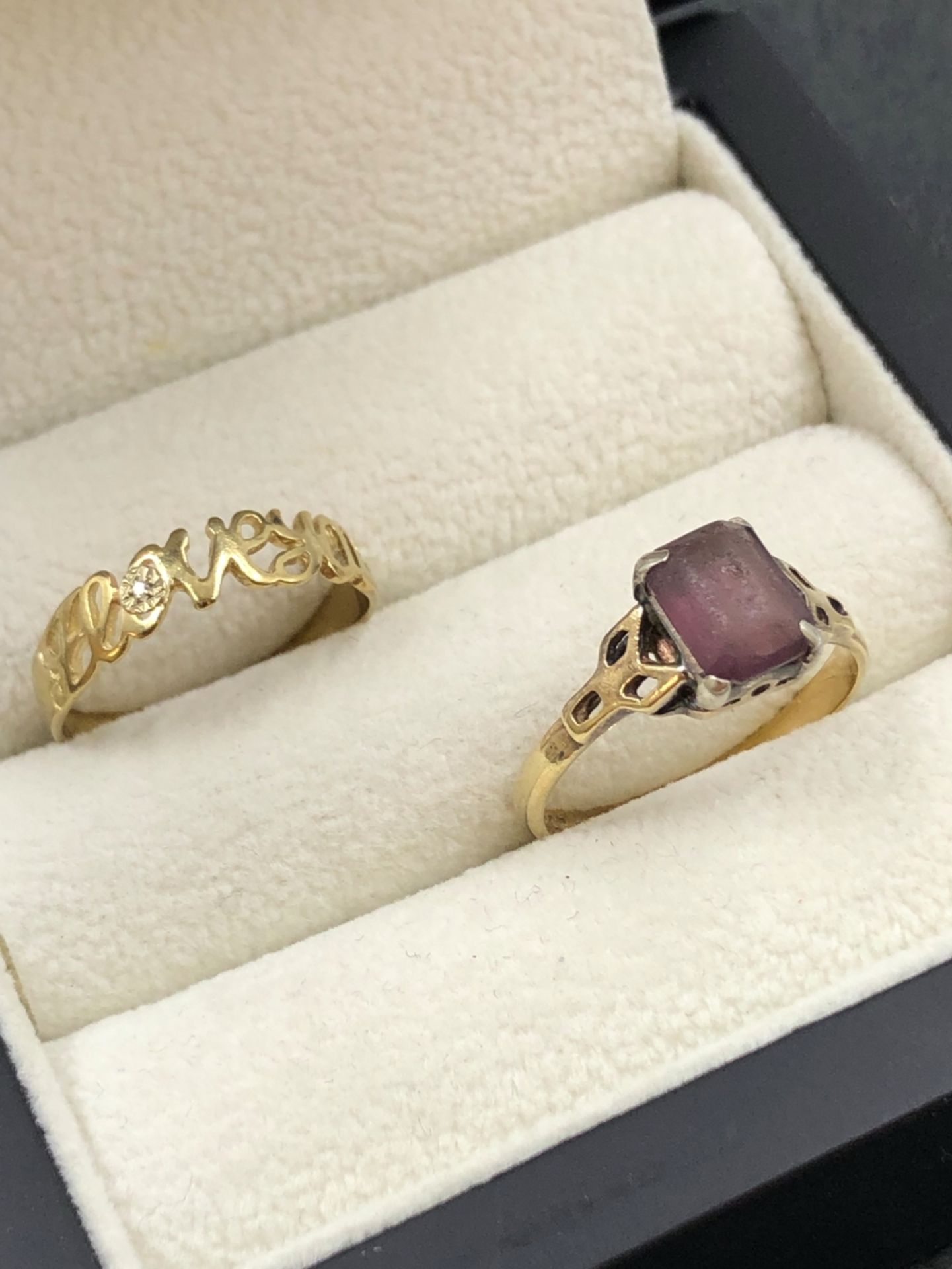 A VINTAGE 9ct GOLD AND SILVER STONE SET DRESS RING SIZE N 1/2 AND A HALLMARKED 9ct GOLD I LOVE YOU - Image 2 of 2