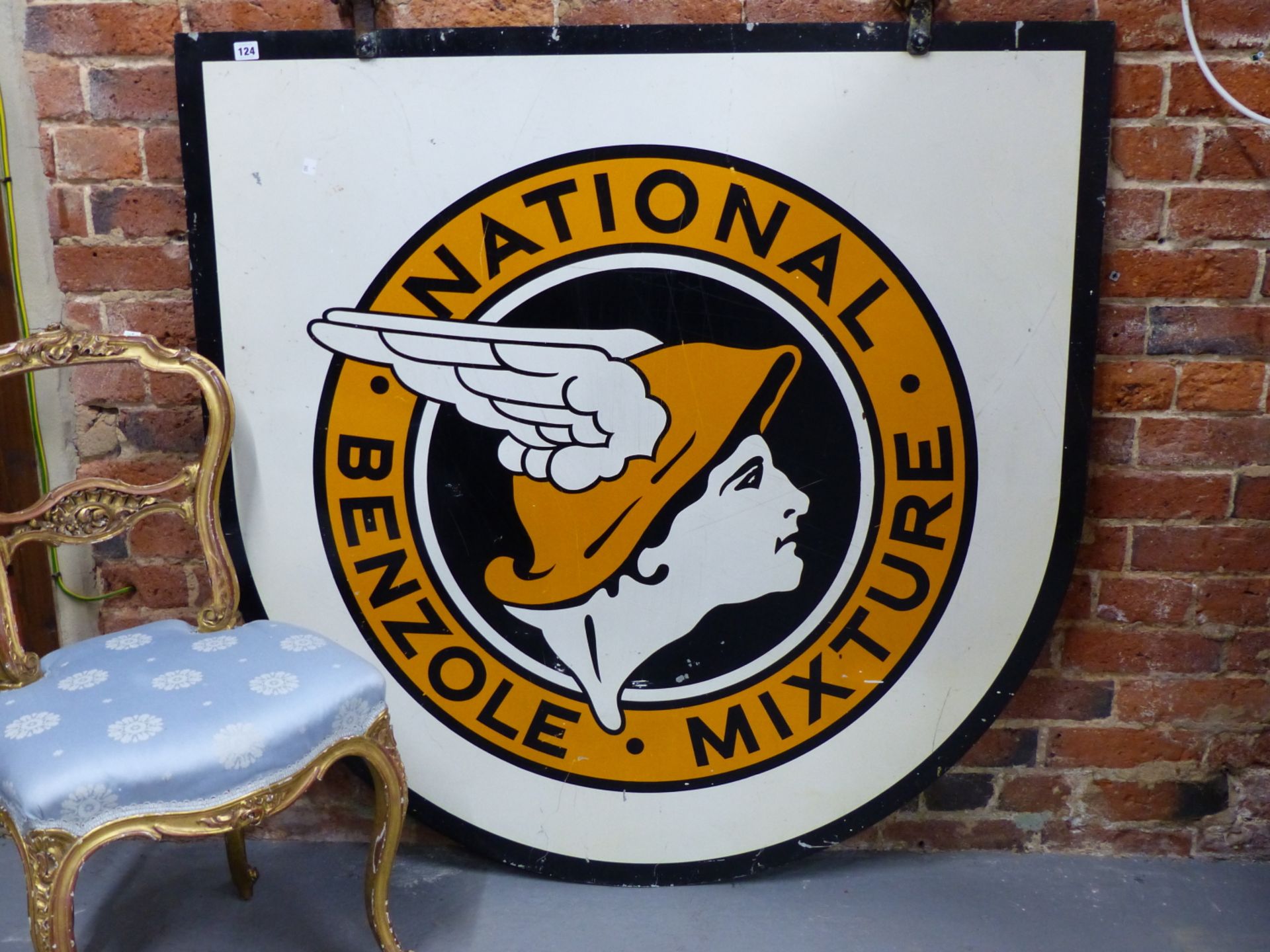 A RARE LARGE NATIONAL BENZOLE MIXTURE GARAGE FORECOURT DOUBLE SIDED ALLOY SIGN. - Image 2 of 2