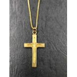 A VINTAGE 9ct HALLMARKED GOLD CROSS AND CHAIN, THE CROSS DATED 1979 THE BOX CHAIN DATED 1978, LENGTH