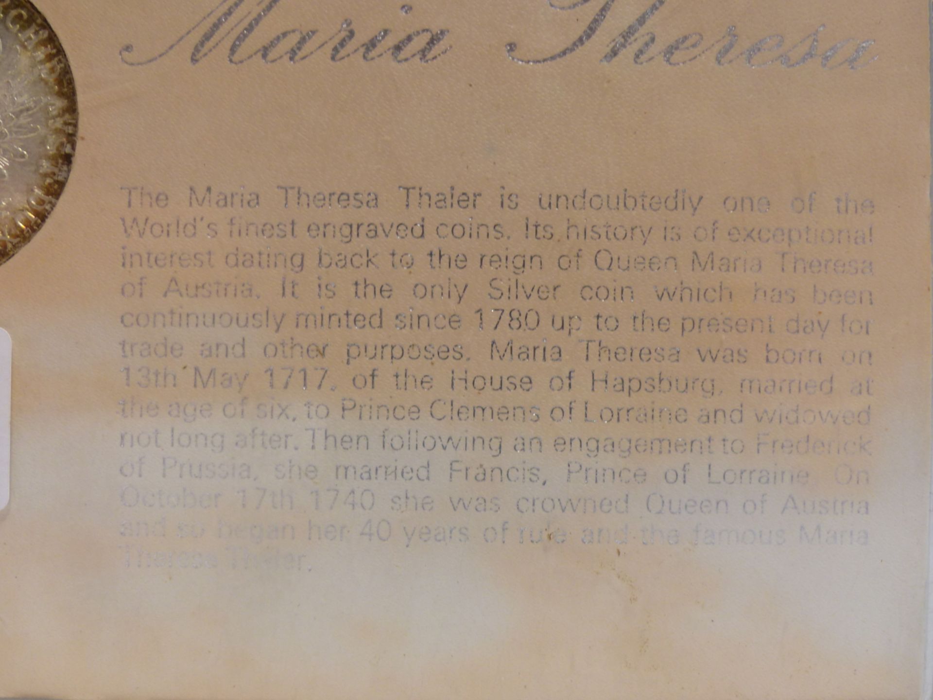 A MARIA THERESA THALER COIN IN PRESENTATION PACK. - Image 2 of 4