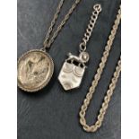 A HALLMARKED SILVER LOCKET AND CHAIN, A 925 STAMPED ROPE NECKLACE, AND A SMITH & GAMBLE VICTORIAN