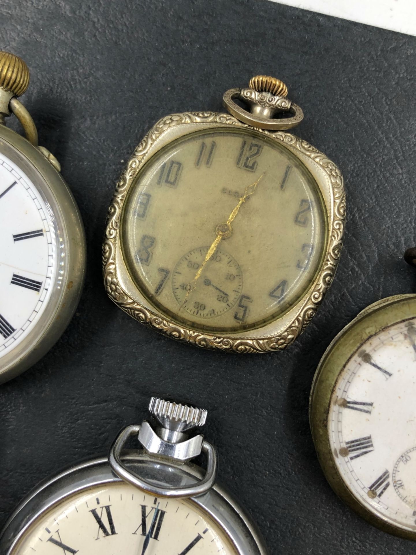 POCKET WATCHES TO INCLUDE A VINTAGE ART DECO ELGIN CUSHION SHAPED OPEN FACE EXAMPLE, TWO JUMBO - Image 2 of 7