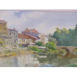 DENNIS HARRISON ( 20TH CENTURY) THE DRONNE AT BRANTOME DORDOIGNE. WATERCOLOUR SIGNED L/R.